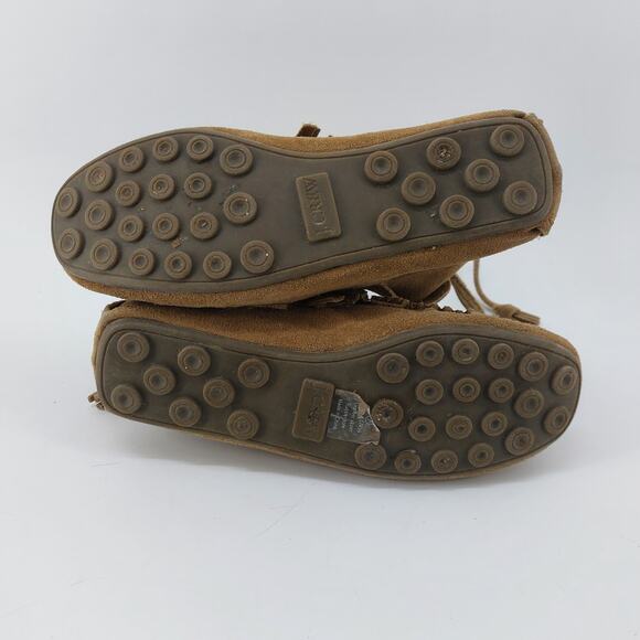 J Crew Moccasins Tan Suede Leather Size 7 Tassel Fringe Boho - Picture 8 of 11